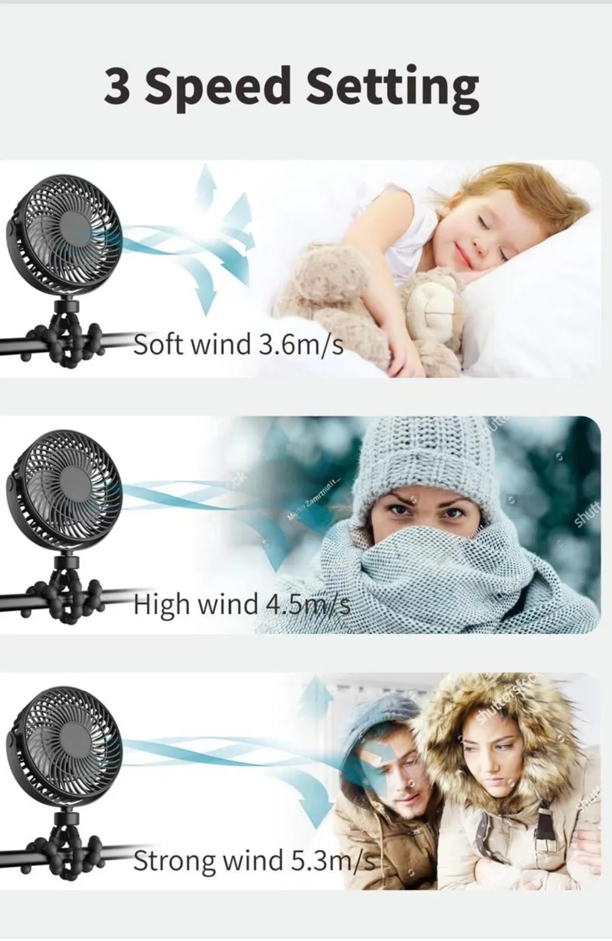 Baby 3 Speeds Stroller Mini Fan With Light Portable USB Charging Fan Mobile Phone Holder Stroller Accessories Baby Newborn Items