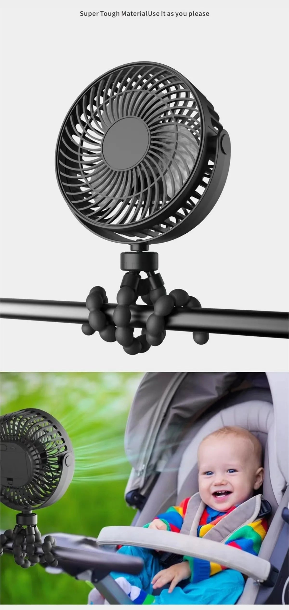 Baby 3 Speeds Stroller Mini Fan With Light Portable USB Charging Fan Mobile Phone Holder Stroller Accessories Baby Newborn Items