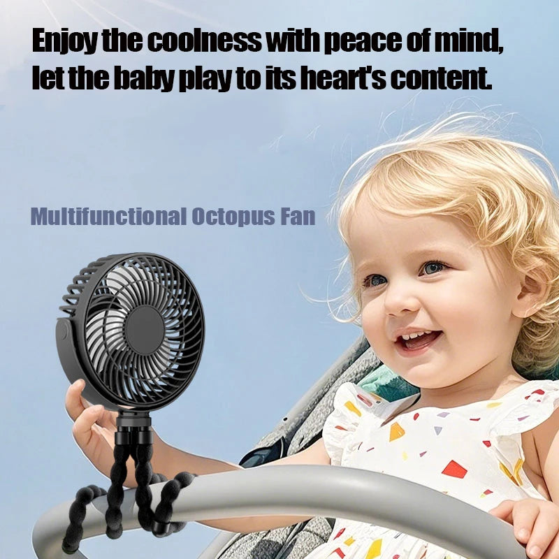 Baby 3 Speeds Stroller Mini Fan With Light Portable USB Charging Fan Mobile Phone Holder Stroller Accessories Baby Newborn Items